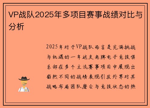 VP战队2025年多项目赛事战绩对比与分析